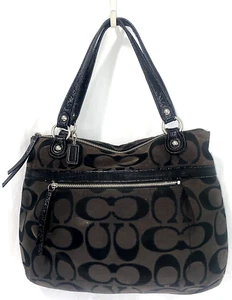 Coach Tasche schwarz Signaturdruck Reißverschluss oben Lacklederbesatz K1120-18979 Large - Bild 1 von 13