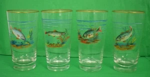 "Set x 4 handbemalte "Fisch" Longdrinkgläser" - Bild 1 von 5