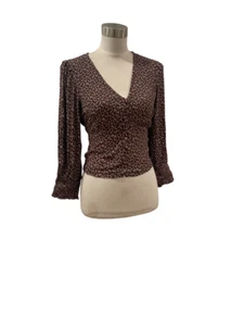 NWT Abercrombie & Fitch brown floral smocked waist sleeve cropped blouse S - Picture 1 of 7