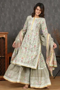 Nepali Indian Pakistani Bollywood traditional cotton sharara kurthi dupatta - Picture 1 of 12