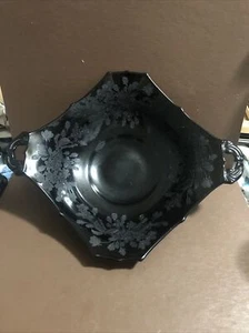 Rare Vintage Paden City Ardith Ebony Black Amethyst Glass Handled Bowl - Picture 1 of 5