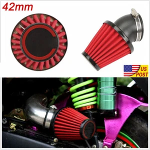 Red 42mm Air Filter Cone Style with 45 Degree Bend Inlet with Adjustable Clamp - Picture 1 of 11