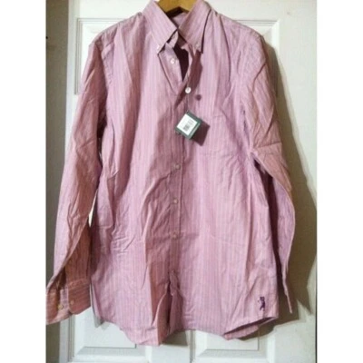 BOBBY JONES MENS NEW LILAC 100%COTTON STRIPED LONG SLEEVE CASUAL SHIRT SIZE:L - Image 1 of 4