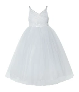 V-Neck Tulle Flower Girl Dresses Reception Dress Tulle Dresses Toddler Dresses - Picture 1 of 17