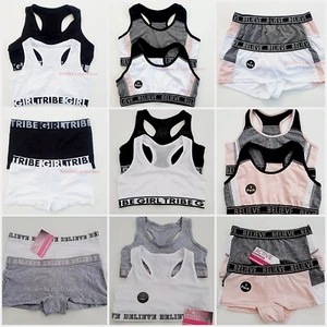 PRIMARK 2 x MÄDCHEN SPORT RENNFAHRER CROP TOP WESTE ERSTER BH TOP / BOXER ALTER 7-15 - Bild 1 von 22