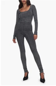 Good American Jumpsuit mit Kristallverzierung Jersey Langarm Disco Retro S - Bild 1 von 10