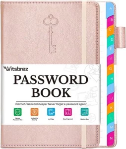 Password Keeper Book with Colorful Alphabetical Tabs, 5.8”x8.4” A5, Rose Gold - Picture 1 of 6