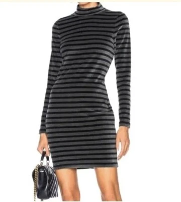 Vestido ceñido al cuerpo T Alexander Wang negro y gris a rayas de terciopelo talla pequeña Foto 1 de 2