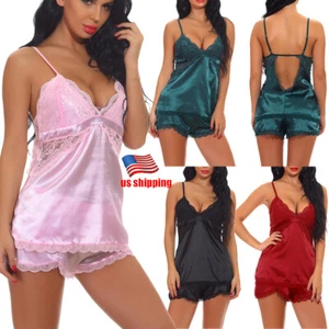 Plus Size Women Ladies Lace Lingerie Sleepwear Dress Satin Silk Nightdress US - Picture 1 of 17