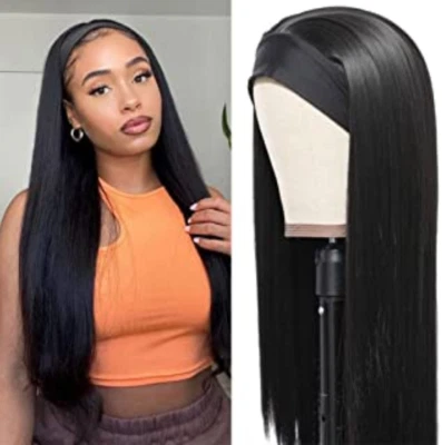 Moda Niña Dama Pelucas Diadema Largas Rectas Negras Sin Pegamento STOCK EN EE. UU. Foto 1 de 4