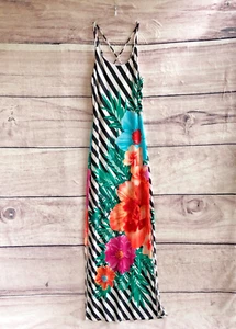 Maxi Vestido Hawaiano Andrade Pequeño Rayas Hibisco Floral Bodycon Forrado Elástico - Imagen 1 de 16