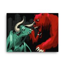 Stock Market Art Bull vs Bear Battling for Wealth Wall Street Trading Art Canva