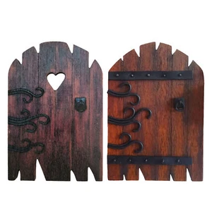 2PCS Vintage Wood Miniature Garden Fairy Door Outdoor Tree Decor - Picture 1 of 12