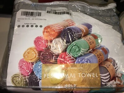 NUEVO 6 Toallas de Playa Turcas Estuche Dorado Toallas de Baño 100% Algodón Gris Peshtemal 70x38 Foto 1 de 4