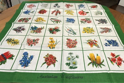 Australian Wildflowers Linen Tablecloth and Tea Towel - Image 1 of 4