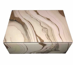 Glass Gold Glittery White Faux Marble Jewelry Box - Picture 1 of 16
