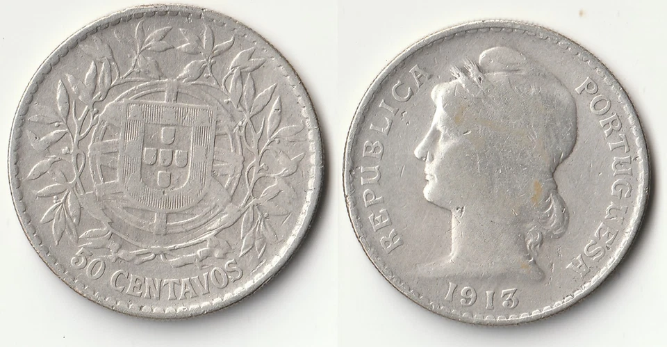 Moneda de plata de 50 centavos Portugal 1913 Foto 1 de 1