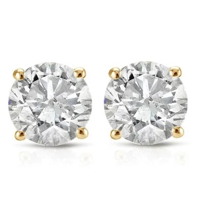 Aretes redondos de diamantes de oro blanco o amarillo de 14 quilates de 1 quilate TW atornillados Foto 1 de 4