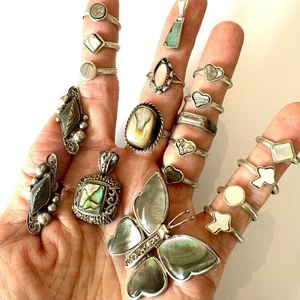 VTG Lot Abalone Jewelry 51g Wearable Ring Sterling Silver Southwest Navajo - Bild 1 von 8