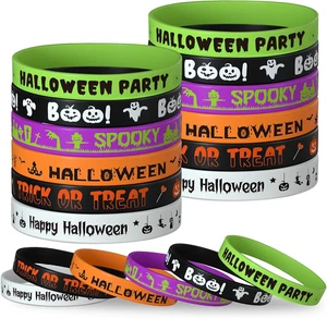 24 Pcs Halloween Rubber Bracelets Silicone Wristbands Halloween Party Favors Tri - Picture 1 of 12