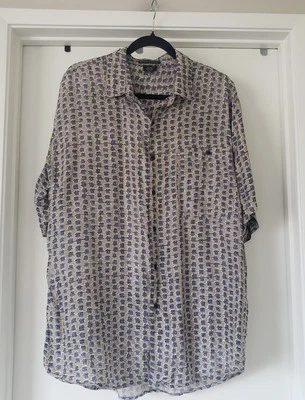 Montage Pour Homme Men's Gray Blue Geometric Print Button Up Silk Shirt Size L - Image 1 of 4