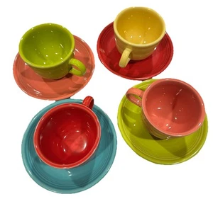 Fiesta Ware Homer Laughlin 4 Cups & 4 Saucers Multicolor Beautiful Condition M3 - Picture 1 of 9