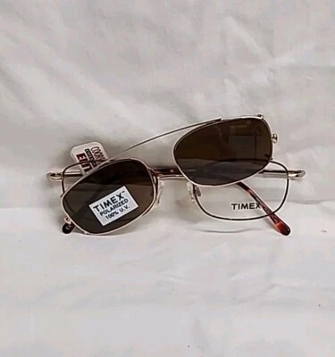 Timex T003 DA Gold / Tort Eyeglass Frame With Clip On Polarized Suns 49/18/135 - Image 1 of 4