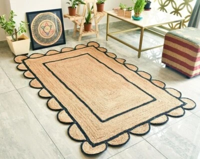 Jute Rug 100% Natural Handmade Carpet Braided Area Jute Rug Decor Modern Living - Image 1 of 4