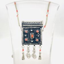 Vintage Mexico Necklace Amulet With Coral 835 Silver Necklace