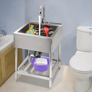 25" Freestanding Hand Wash Sink Commercial Restaurant Stainless Steel - Picture 1 of 21