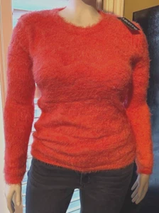 Women's Long Sleeve, Pullover Sweater, Soft Fuzzy Solid Coral - Picture 1 of 2