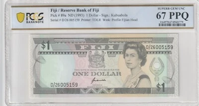 Fiji 1993 1 Dollar PCGS Certified Banknote UNC 67 PPQ Pick 89a - Image 1 of 2