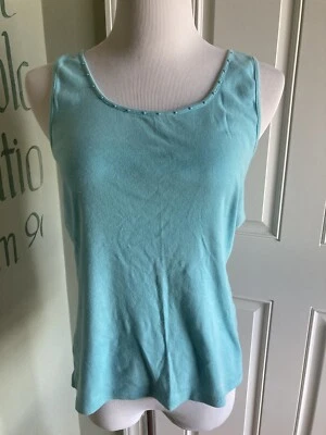 Camiseta sin mangas básica azul claro tejida de algodón sin mangas con cuentas cuello redondo verano S/M Foto 1 de 4