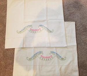 Coppia Federe Fiore Ricamate A Mano Vintage Standard Bianco - Foto 1 di 4