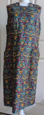 Vestido recto para mujer talla 14 azul amarillo bolsillos sin mangas africano Acción de Gracias Foto 1 de 4