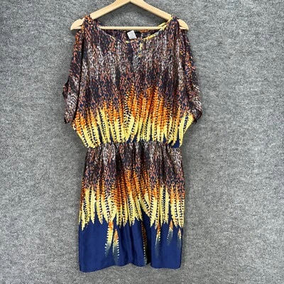 B. Smart Dress Women 12 Yellow Striped Sheath Midi Cold Shoulder Short Sleeve - Image 1 of 4