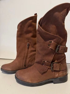 Coolway Alida Brown Suede Distressed Moto Boots Mid Calf Pull On EU 37 US 6 - Picture 1 of 10