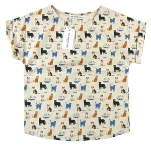 Neu mit Etikett SM Wardrobe 100 % Baumwolle elfenbeinblau schwarz Katze Miau Tunika Bluse Medium - Bild 1 von 5