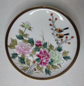 Chinoiserie Redonda Pintada a Mano Porcelana 6" Plato Pájaros Peonías Flores Floral - Imagen 1 de 6