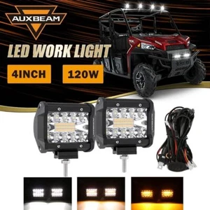 AUXBEAM Pair 4" LED Work Lights White/Amber/Strobe 6Modes Pods Offroad ATV UTV - Picture 1 of 12