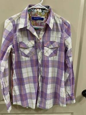 Camisa Georg Roth Los Angeles Para Hombres Talla S Púrpura Manga Larga A Cuadros Floral Abotonada Foto 1 de 4