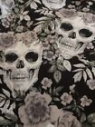 Bonehead Skulls & Roses Tkanina bawełniana - 3 metry Szara 45" szerokość Halloween 🎃 