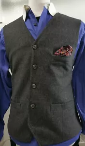 Joseph Abboud Men Heritage Gray 5 Button Vest Size XXL 44R waistcoat herringbone - Picture 1 of 12
