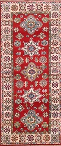 Geometric Red/Ivory Super Kazak 6 ft. Wool Runner Rug Hand-Knotted 6' 4" x 2' 7" - Picture 1 of 12