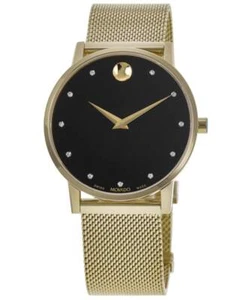 Nuevo reloj para hombre Movado Museum clásico esfera diamante negro oro acero 0607512 - Imagen 1 de 4