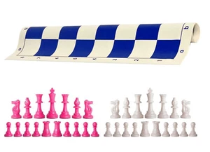 Piezas de ajedrez rosa y blanco tablero de vinilo real de 20" - juego de ajedrez de un solo peso - Imagen 1 de 4