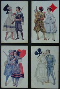 4 GLAMOUR LADIES & SOLDIER CARDS inc RED CROSS Hearts/Clubs/Diamonds/Spades PC - Picture 1 of 9