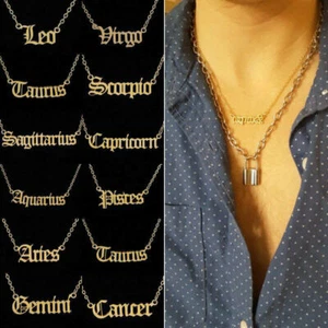 18K Gold Plated Constellation Zodiac Pendant Necklace Letter Chain Jewellery NEW - Picture 1 of 24