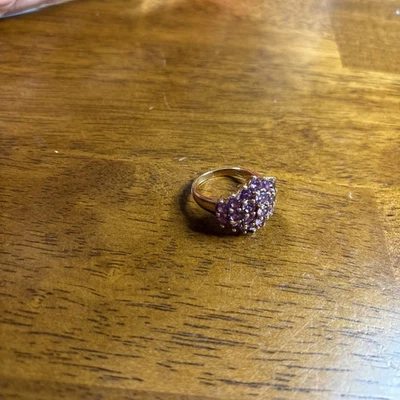 Vermeil Gold Over Sterling Silver Purple Sapphire Cluster Ring Size 7.5 - Image 1 of 4