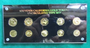 SOUVENIR CALIFORNIA GOLD TOKENS UNCIRCULATED TYPE SET 10 COINS IN CASE copy coin - Picture 1 of 5